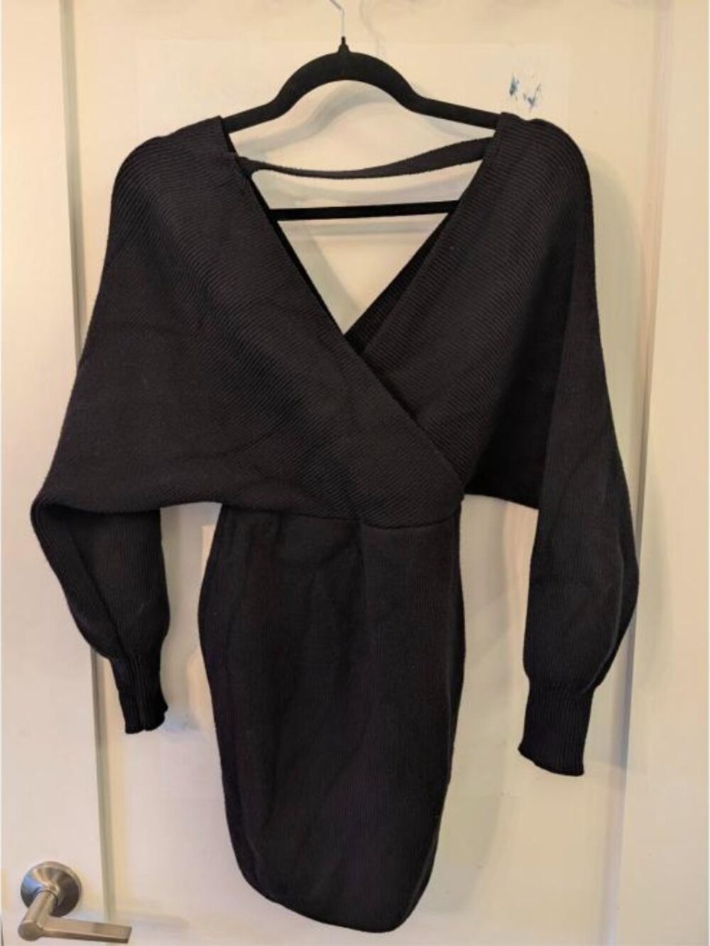 Saints + Secrets Black Knit Wrap Sweater Dress Open Back Size S